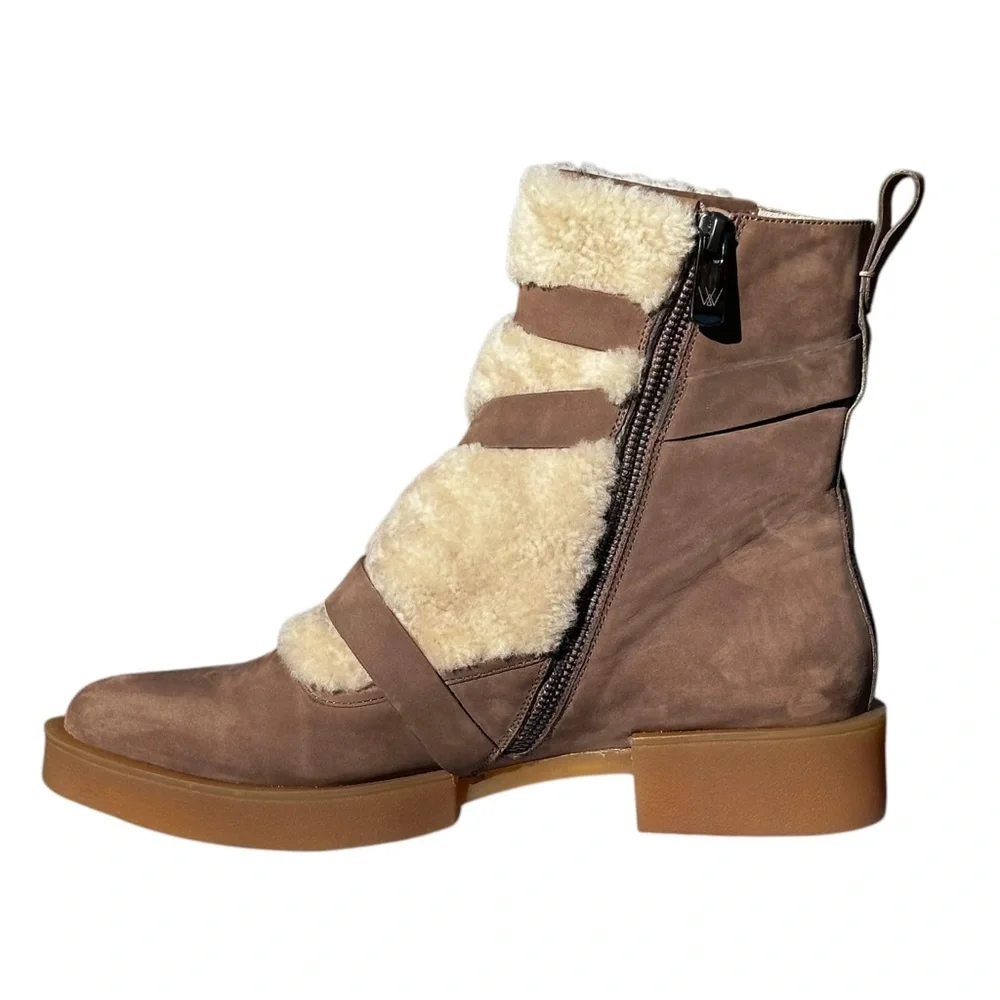 H Williams Nubuck Leather Shearling Ankle Boots Juneau Taupe Cream US 9 1/2 10